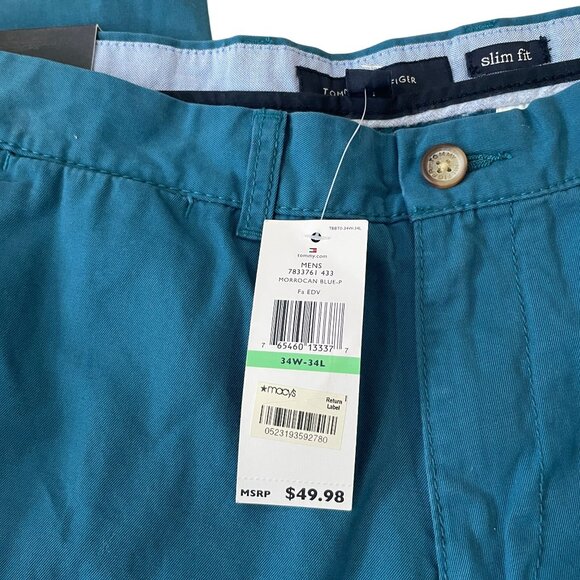 New Tommy Hilfiger Graduate Chino Pants Men's Size 34x34 Moroccan Blue Cotton - Picture 4 of 6